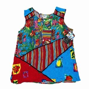 NWT We Be Bop Tunic Tank Top‎ 1X Beaded Vtg Y2K Sleeveless Multicolor